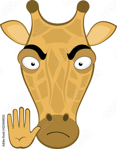 vector illustration emoji head character giraffe cartoon, with a stop hand gesture showing all five fingers