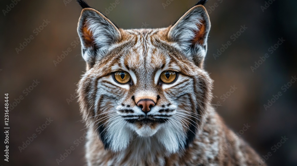 Close-up portrait of a lynx staring intensely at the camera. Close-up portrait of a lynx staring intensely at the camera.