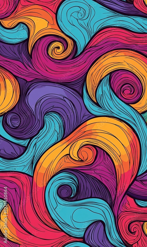 Fototapeta premium Vibrant Swirls Abstract Colorful Wave Pattern Background