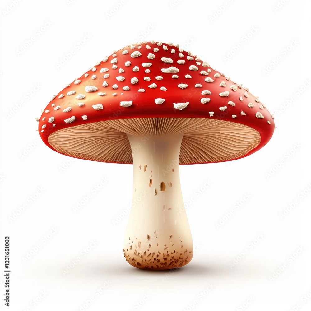 classic red toadstool mushroom with white spots, isolated on a clean white background classic red toadstool mushroom with white spots, isolated on a clean white background