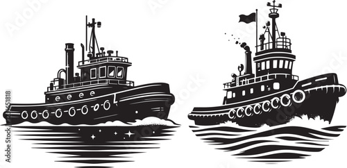 Tugboat Silhouette isolated  Illustration silhouette Vector icon on white background