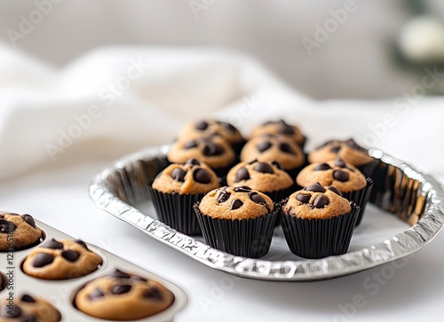 Drops of a Muslim. Plausible photo of a slightly impaired tiny mini bowl. Monitoring on a white table, in a plastic tray with a black and gold paper cupcake tin ramekin. Black