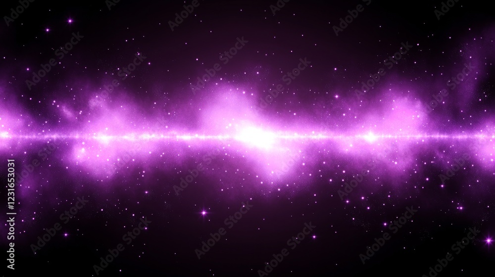 Obraz premium Purple Galaxy Horizontal Composition, Sparkling Stars, Cosmic Energy, Abstract Background. Space, Nebula