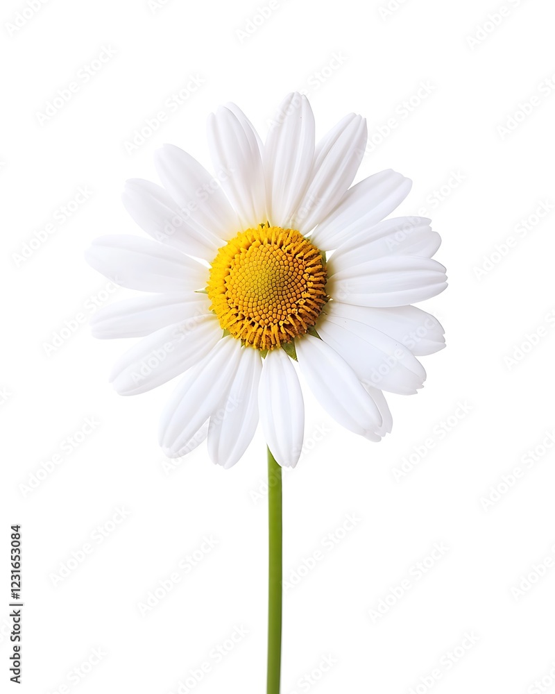 Single daisy bloom, white background, studio shot, floral design Single daisy bloom, white background, studio shot, floral design