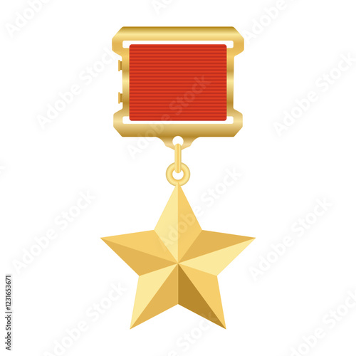 Gold Star Medal. Hero of the Soviet Union, gold star of the USSR. Vector illustration. Design element.