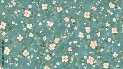 Wallpaper Mural Watercolor Floral Seamless Pattern Teal Background, Pink Flowers, All-Over Print Design, Botanical Illustration. Floral Pattern, Watercolor Print Torontodigital.ca