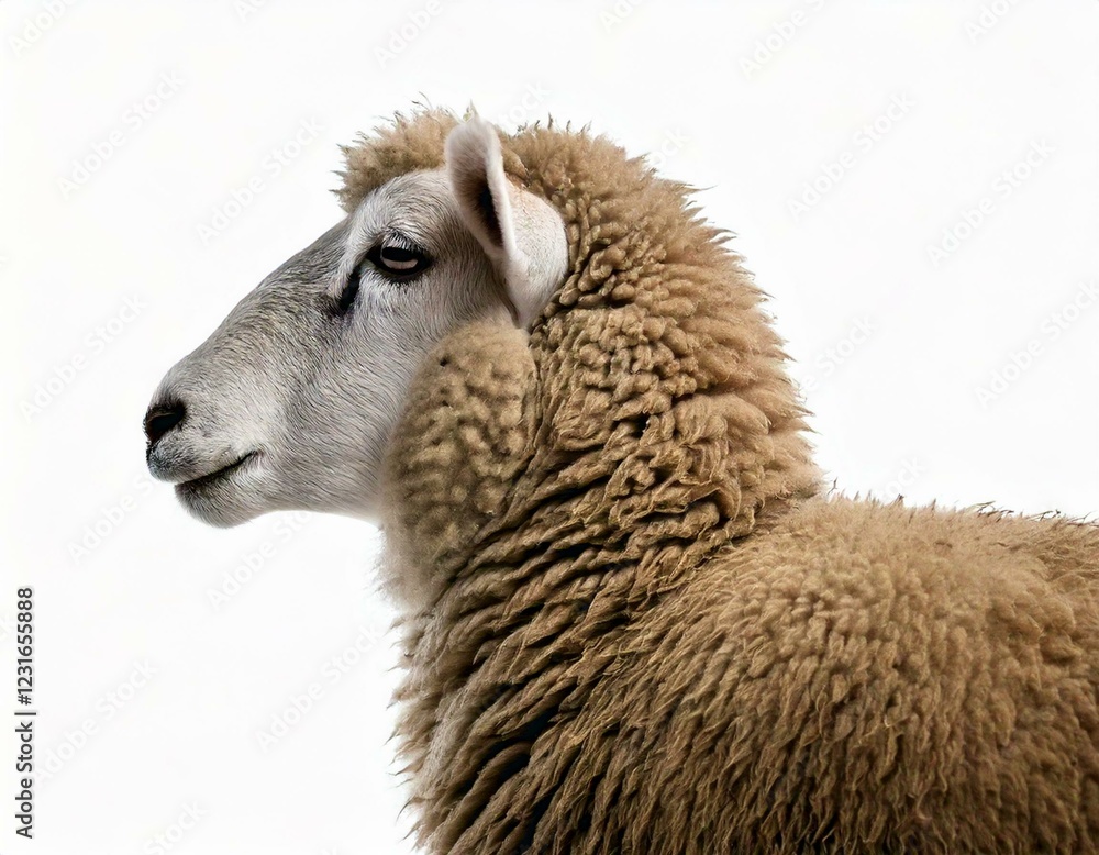 Rear view of a Sheep looking away against white background Rear view of a Sheep looking away against white background