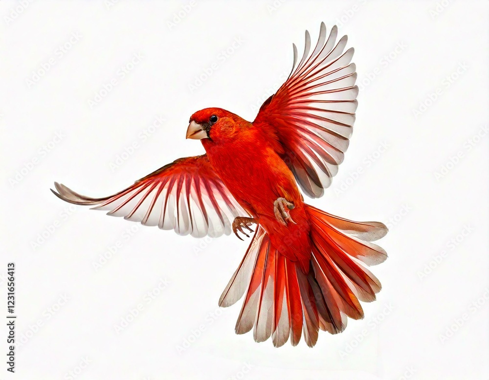 Fototapeta premium Red canary Serinus canaria, flying against white background