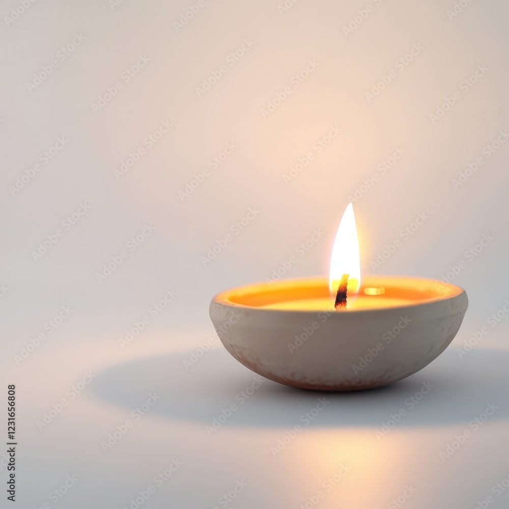 Elegant clay diya illuminating the space with a warm glow during a tranquil evening Elegant clay diya illuminating the space with a warm glow during a tranquil evening