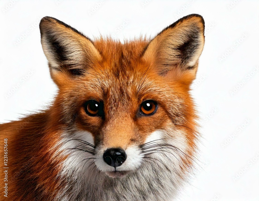 Fototapeta premium Red Fox, Vulpes vulpes, 4 years old, in front of white background