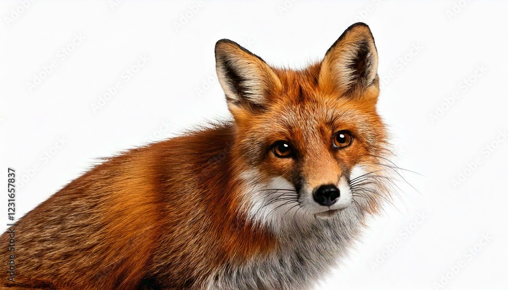 Fototapeta premium Red Fox, Vulpes vulpes, 4 years old, in front of white background