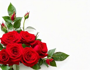 Red rose flowers in a corner floral arrangement isolated on white