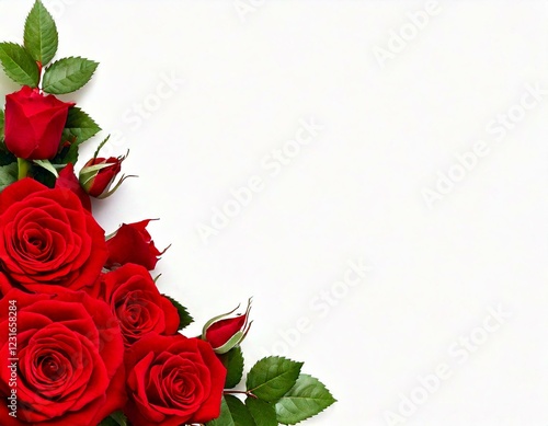 Red rose flowers in a corner floral arrangement isolated on white