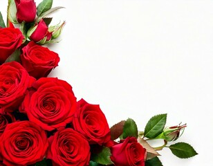 Red rose flowers in a corner floral arrangement isolated on white