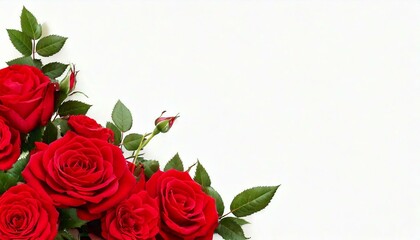Red rose flowers in a corner floral arrangement isolated on white