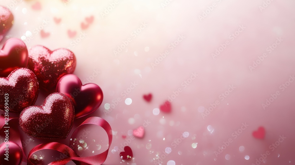 Valentine's day celebration hearts sparkling background digital art romantic atmosphere close-up view love concept Valentine's day celebration hearts sparkling background digital art romantic atmosphere close-up view love concept