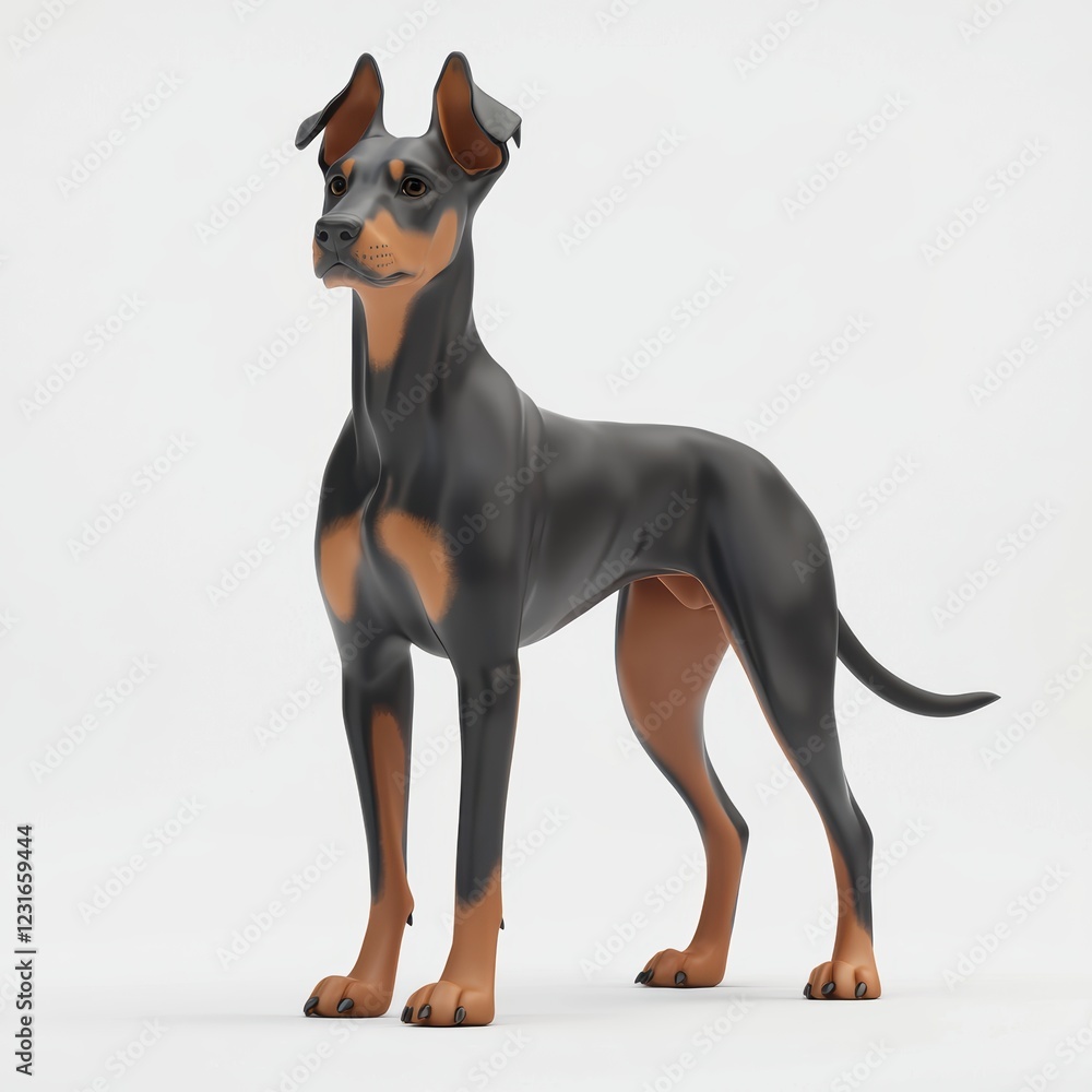 Doberman Pinscher with a sleek black-and-tan coat and a strong stance, centered on a clean white background Doberman Pinscher with a sleek black-and-tan coat and a strong stance, centered on a clean white background