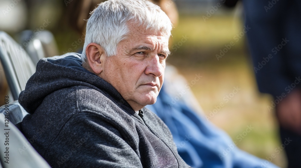 Senior man watching intently in casual setting. Suitable for active retirement and leisure content. Senior man watching intently in casual setting. Suitable for active retirement and leisure content.