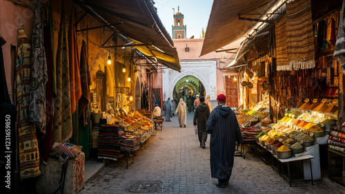 Bustling Bazaar in Morocco ,A Cultural Shopping Experience with Authentic Goods.