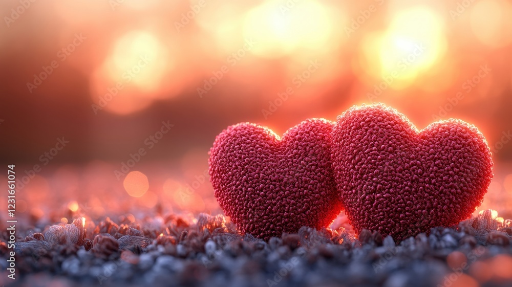 Obraz premium Emotive red fabric hearts natural wooden surface romantic setup warm lighting close-up view love concept