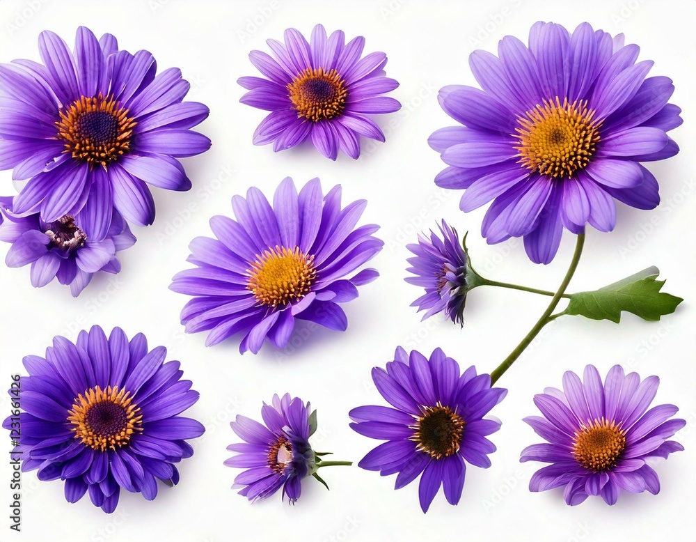 Set of violet flowers isolated on white background. Set of violet flowers isolated on white background.