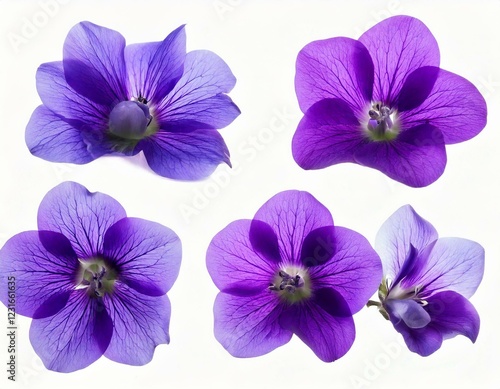 Set of violet flowers isolated on white background.  photo