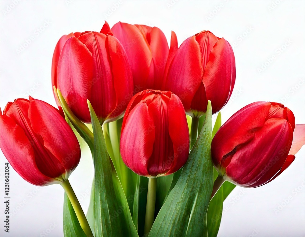 Fototapeta premium Seven red tulip flowers bouquet isolated on white 