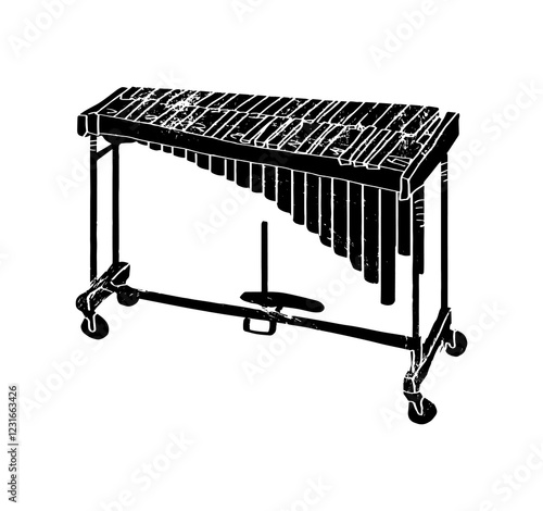 Vibraphone for jazz and blues isolated on white background. Textured illustration of music festival instrument in yellow color used for music poster, magazine, tickets.