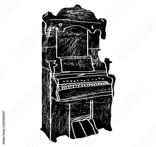 Musical instrument  illustration, pipe organ piano silhouette suitable for music stores and communities