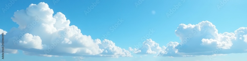 Pale blue sky, fluffy white cumulus clouds drift gently , element, atmosphere, peaceful Pale blue sky, fluffy white cumulus clouds drift gently , element, atmosphere, peaceful