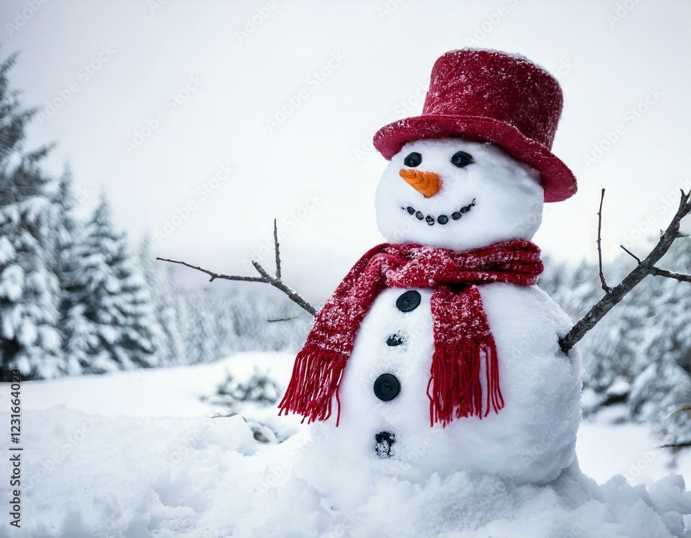 Snowman in winter setting,Christmas background.white background Snowman in winter setting,Christmas background.white background