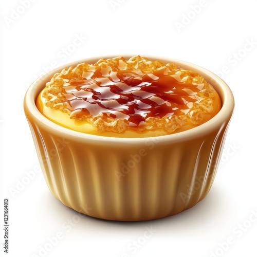 Caramelized crÃ¨me brÃ?lÃ?e dessert with a golden crispy top, isolated on a clean white background photo