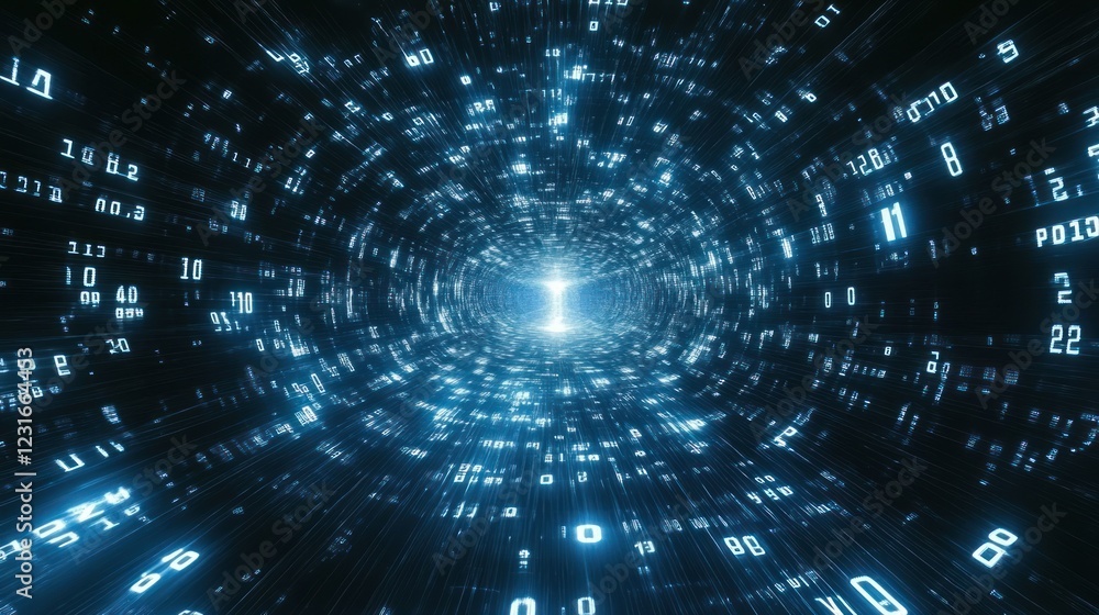 Obraz premium Data tunnel, digital stream, futuristic, light, speed, abstract, background, technology, website