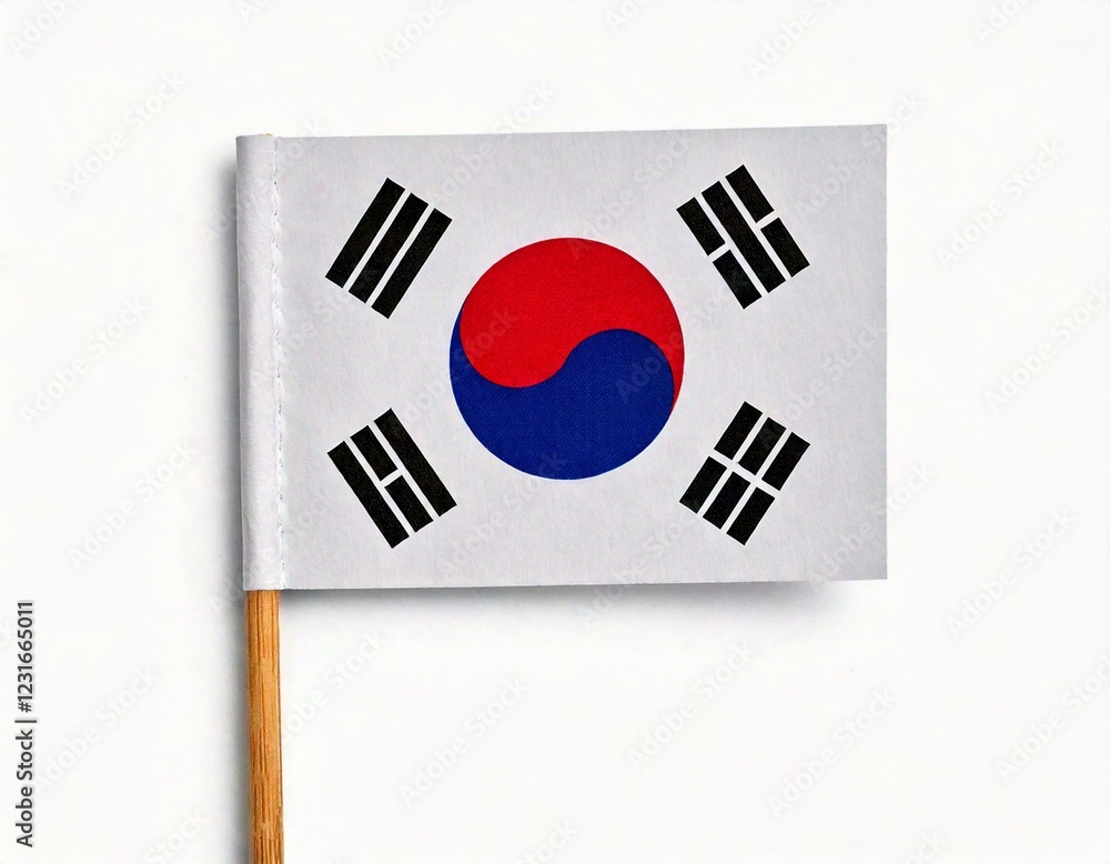 South Korea, waving flag of South Korea on pole white background South Korea, waving flag of South Korea on pole white background