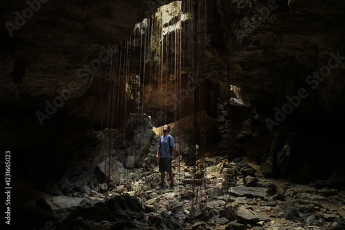 homem na caverna do crote em felipe guerra, rio grande do norte photo