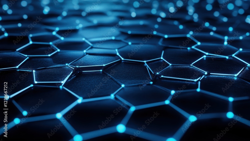 Blue hexagonal network glowing, dark background, technology concept Blue hexagonal network glowing, dark background, technology concept
