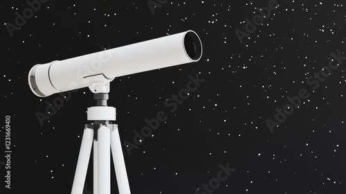 A modern white telescope on a tripod against a starry night sky ready for astronomical observation and exploration of the cosmos