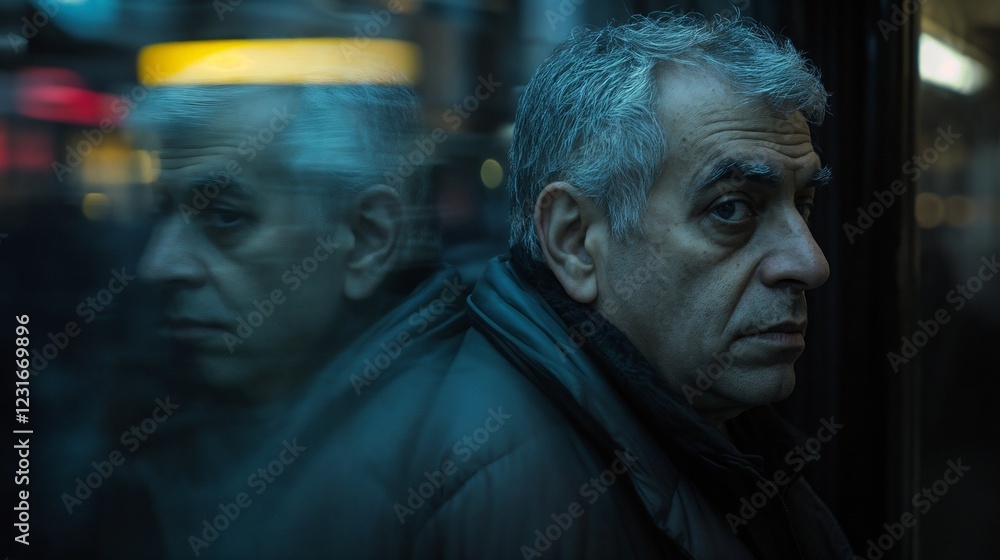 Naklejka premium Double exposure portrait of mature man. Perfect for psychology and mental health awareness content.
