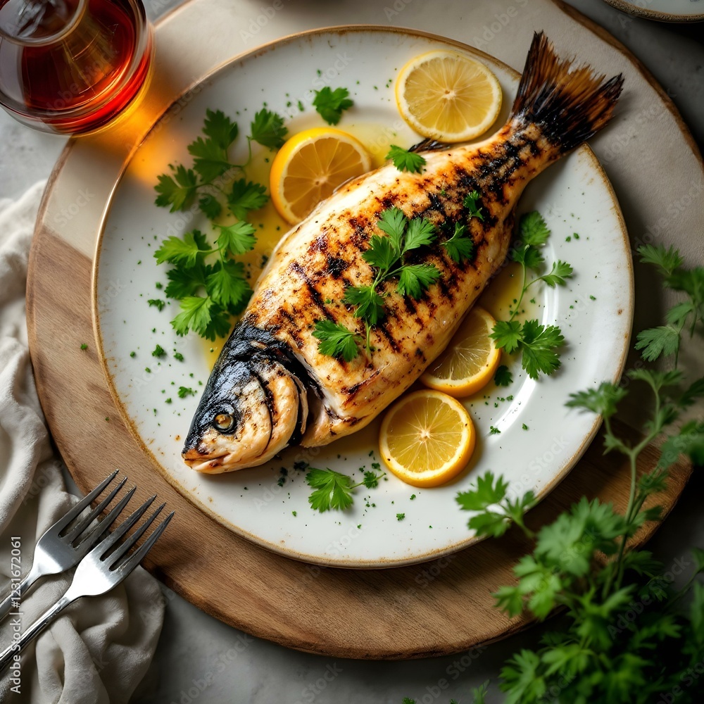 Grilled branzino with lemon and parsley Grilled branzino with lemon and parsley