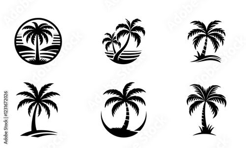 palm tree vector logo icon illustration silhouette bundle