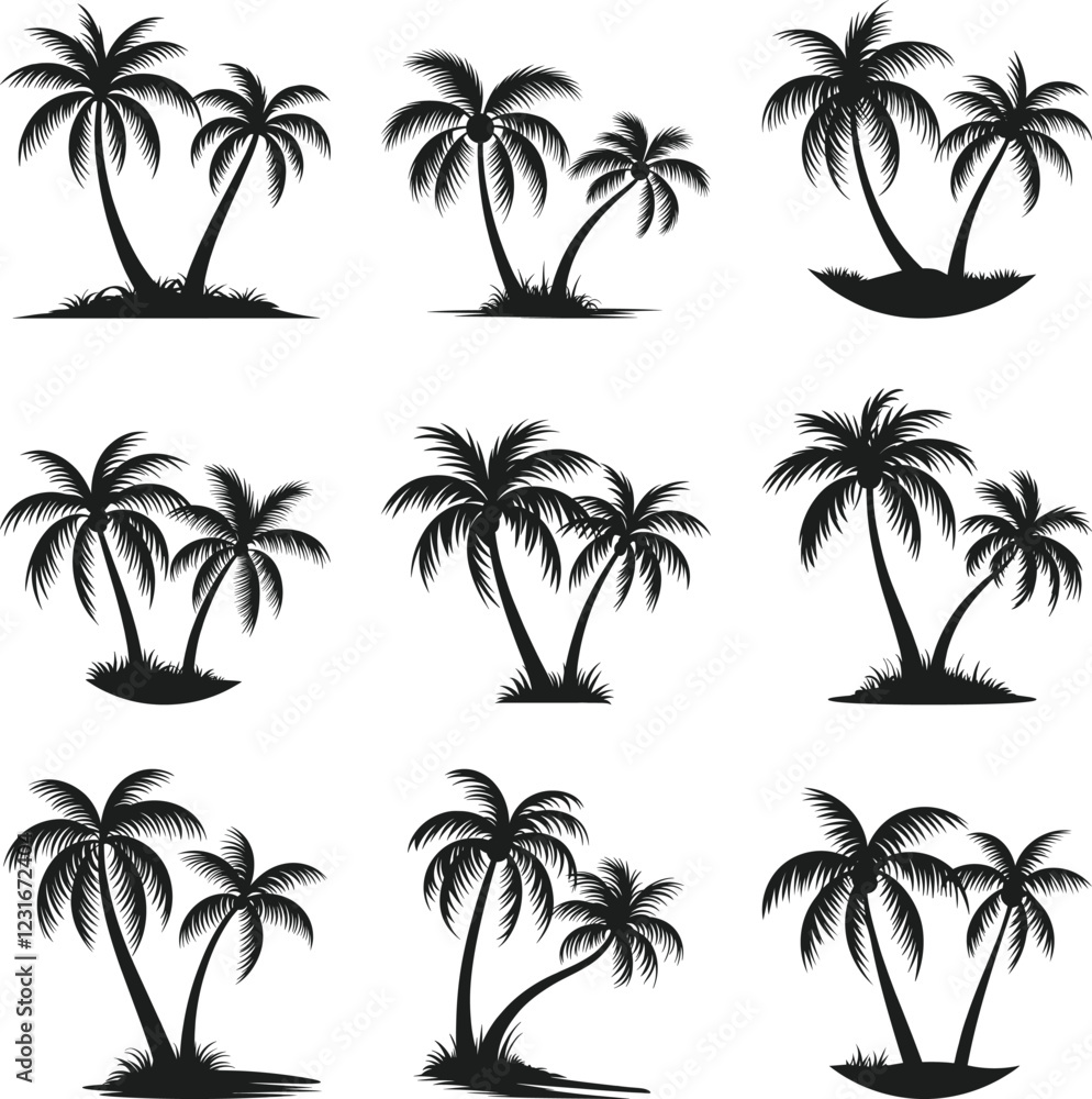 Fototapeta premium Set of Elegant Palm Tree Silhouette Vectors for Tropical and Summer Design