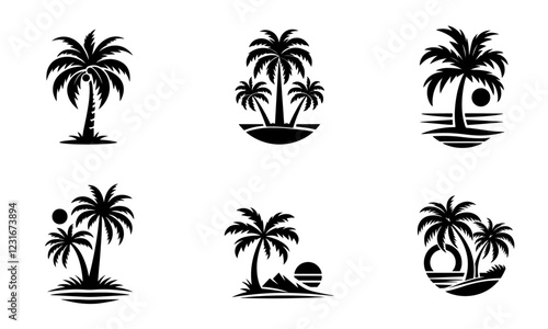 palm tree vector logo icon illustration silhouette bundle