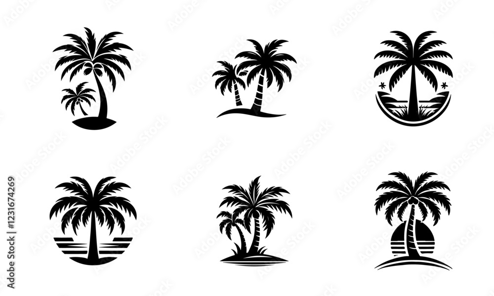 Obraz premium palm tree vector logo icon illustration silhouette bundle