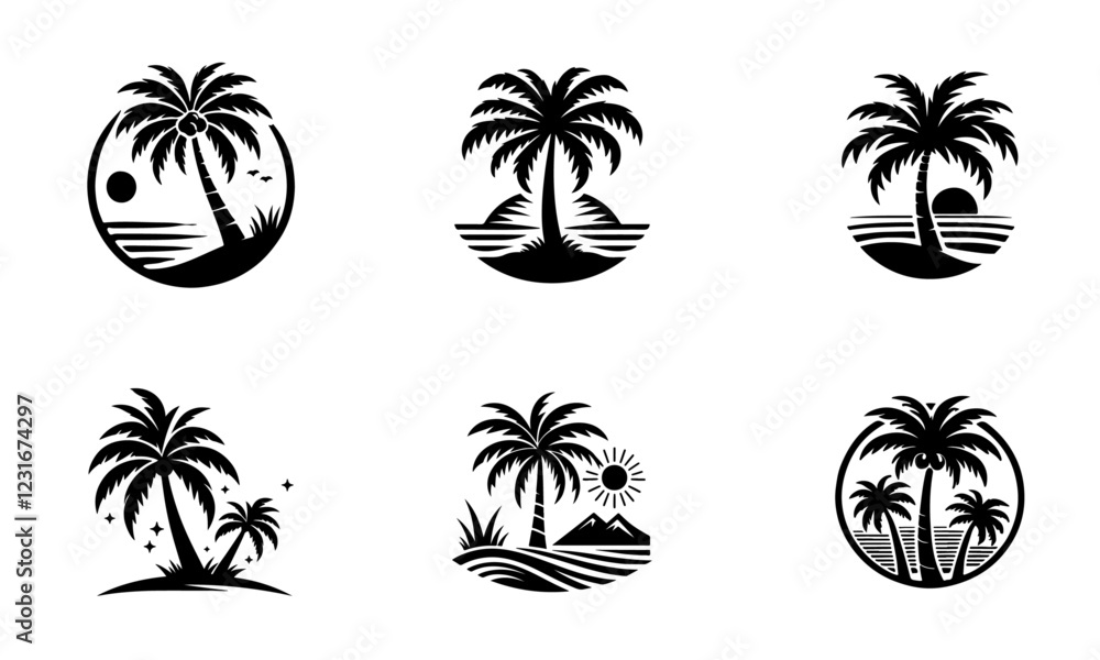 Obraz premium palm tree vector logo icon illustration silhouette bundle