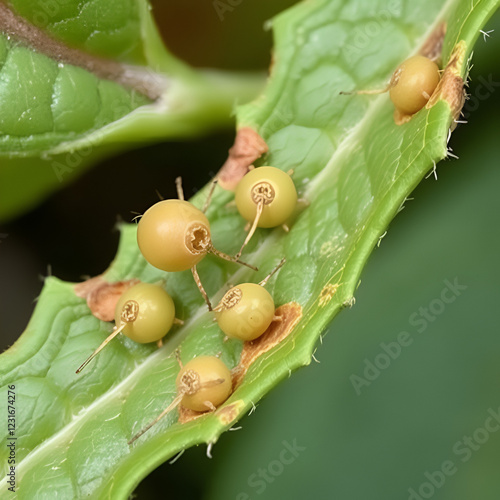 Animal, Leaves with gall mite Eriophyes tiliae. A close-up photograph of a leaf affected by galls of Eriophyes photo