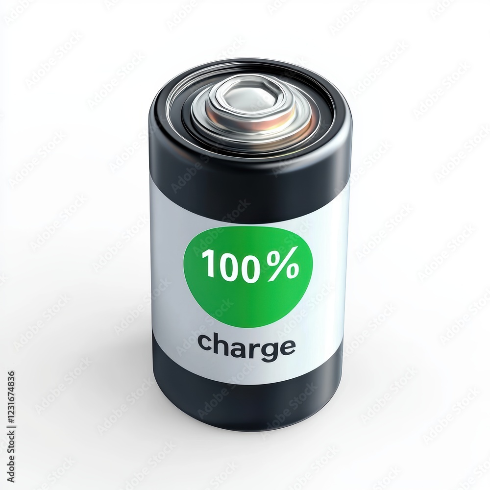 large AA battery with a green 100 charge indicator, isolated on a clean white background large AA battery with a green 100 charge indicator, isolated on a clean white background