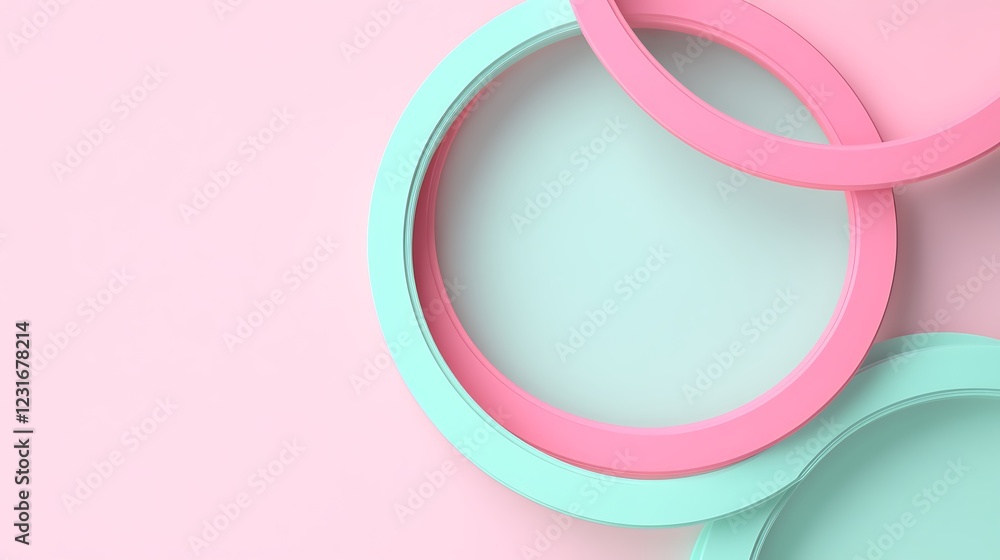 Colorful abstract design featuring pastel pink and mint circles layered over a light pink background Colorful abstract design featuring pastel pink and mint circles layered over a light pink background