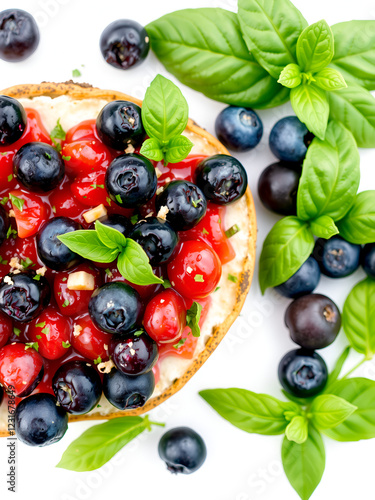 Fresh and Tasty Bujumbura Blueberry Basil Bruschetta Isolated On White Background photo