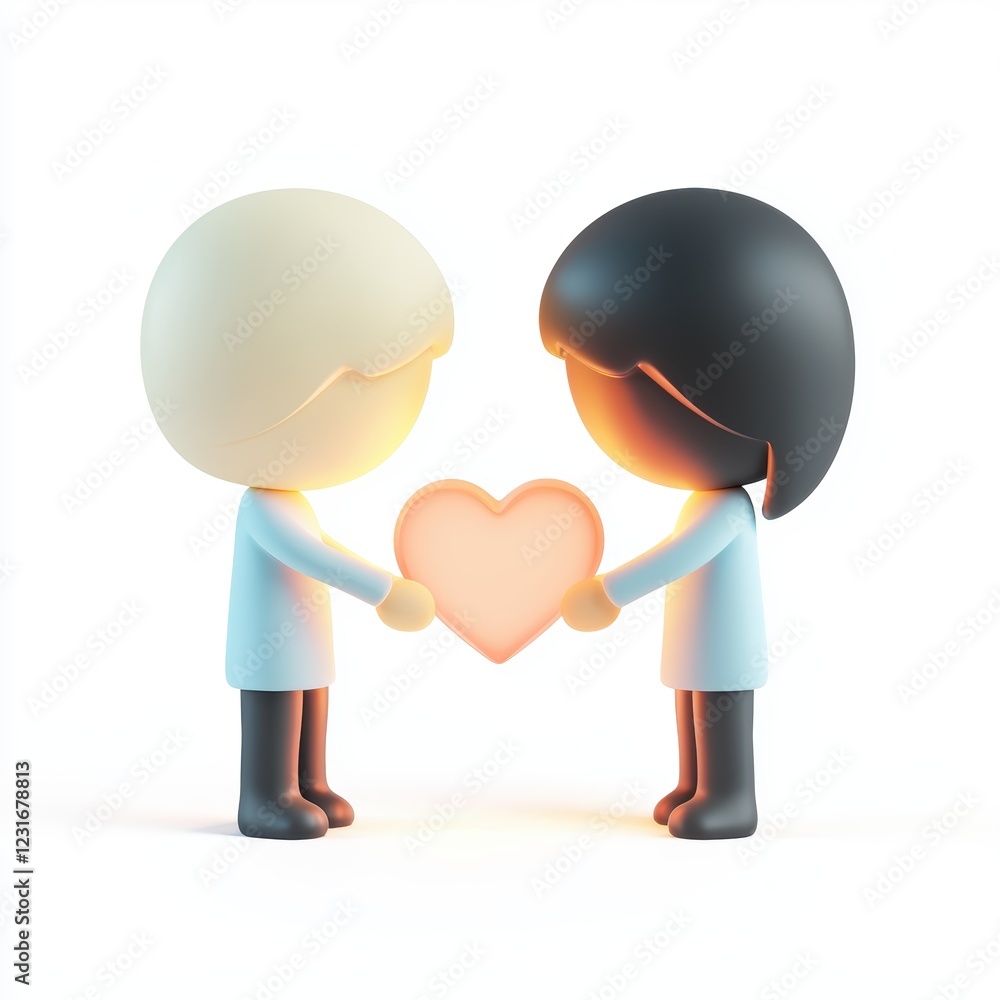 Couple holding hands with a glowing heart between them, isolated on a clean white background Couple holding hands with a glowing heart between them, isolated on a clean white background