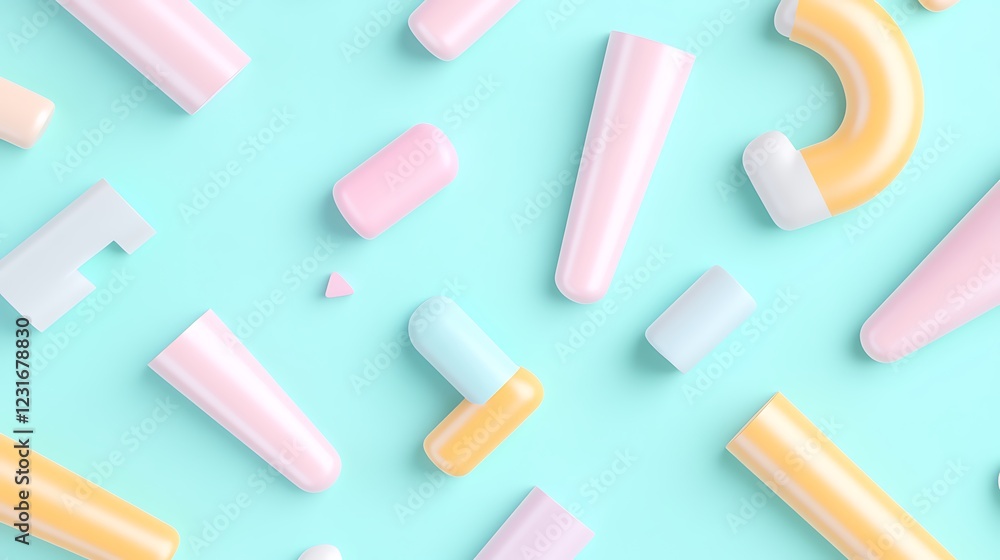 Colorful Abstract Geometric Shapes on Mint Background in Playful Arrangement for Modern Design Projects Colorful Abstract Geometric Shapes on Mint Background in Playful Arrangement for Modern Design Projects